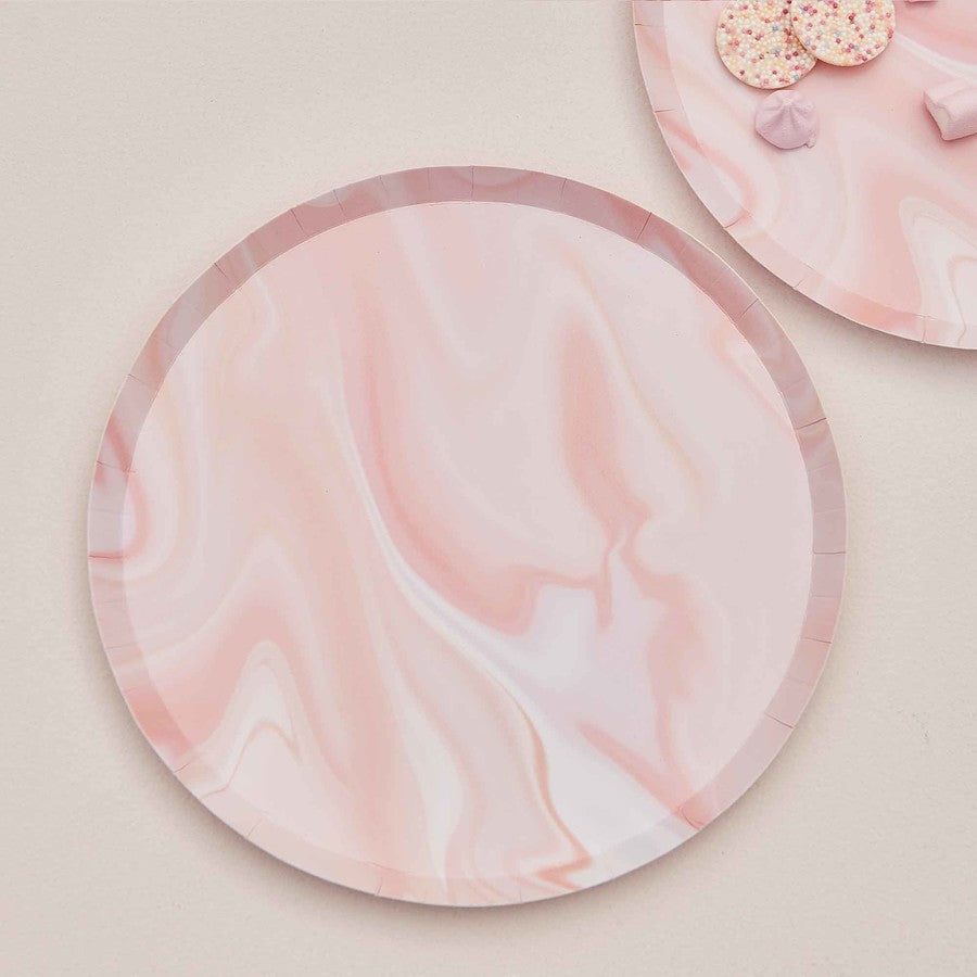 Ginger Ray 8pk Mix It Up Paper Plate Marble Pink