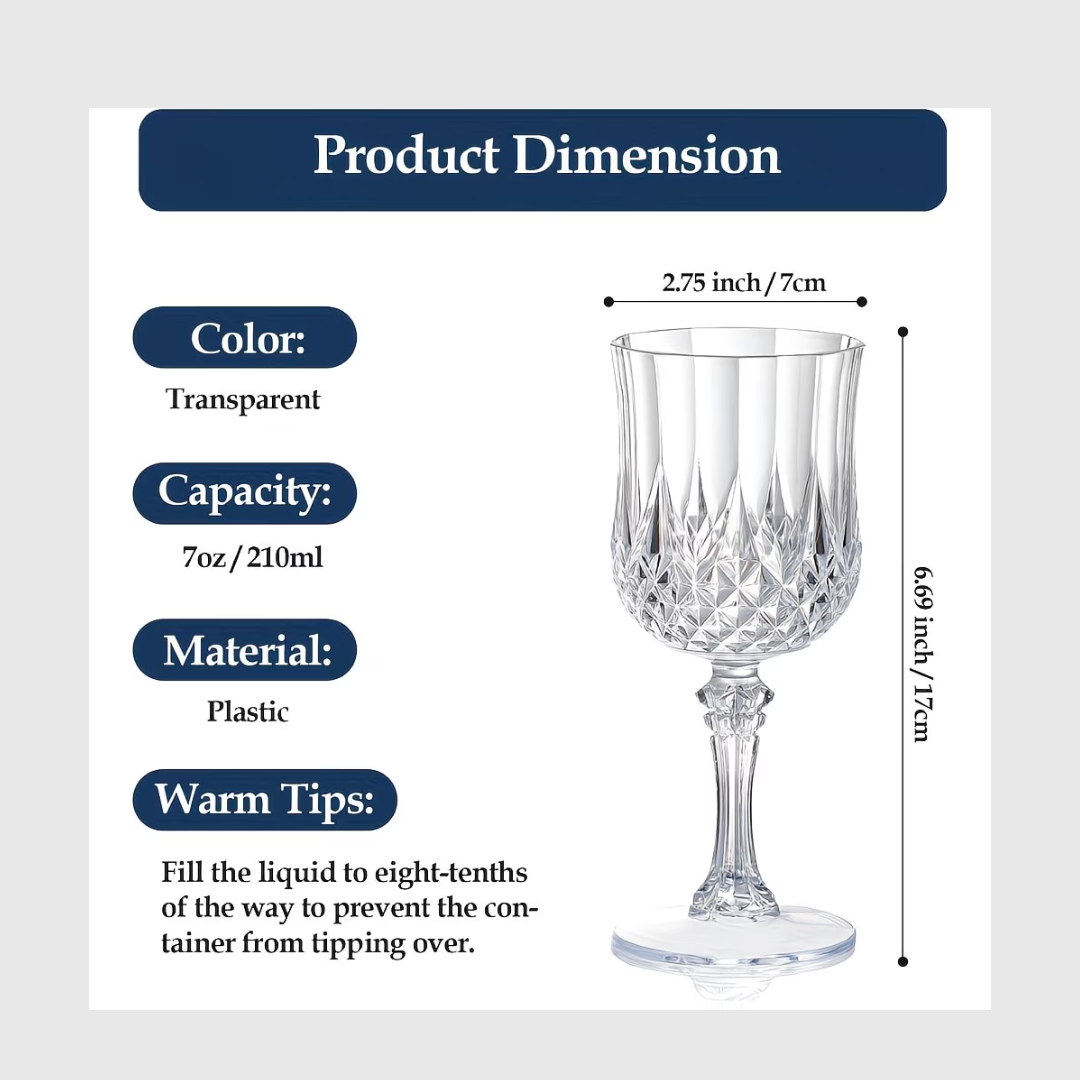 Vintage Embossed Transparent Plastic Wine Glasses | Reusable